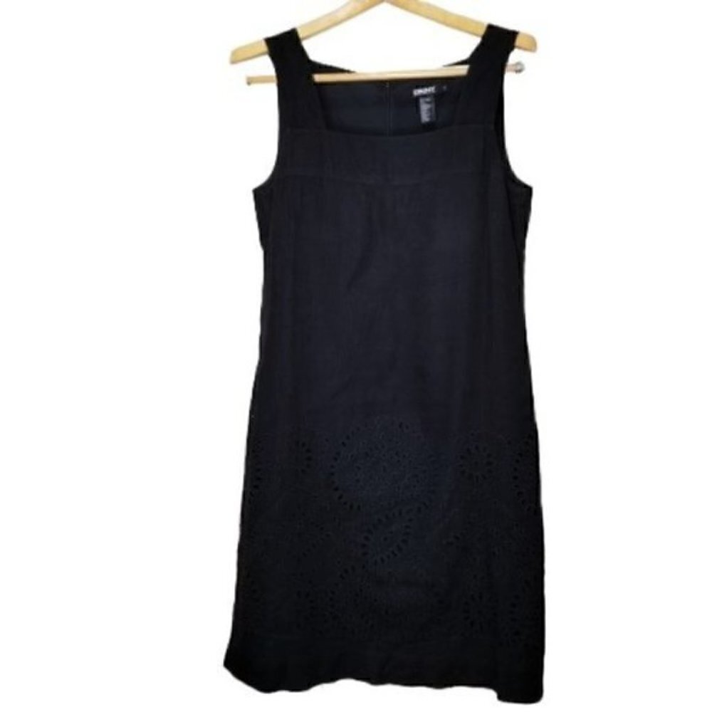 DKNY 100% Linen Black Laser Cut Sheath Dress